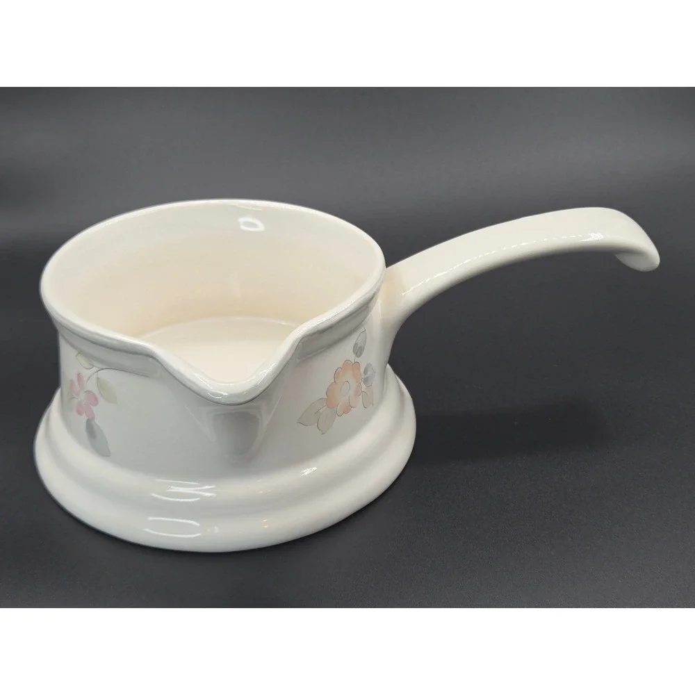 Pfaltzgraff Wyndham Spouted Gravy Boat Sauce Warmer with Handle Floral Cream